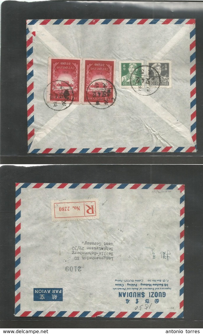 China - Prc. 1957 (12 April) Pekin - West Germany, East Berlin. Registered Air Multifkd Reverse Envelope. Scarce High Va - Autres & Non Classés