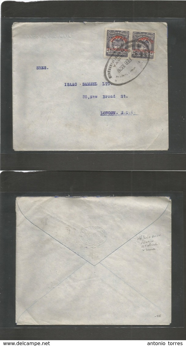 Colombia. 1926 (20 Febr) Perfin BC (Banco Colombia) Bogota - UK, London. Ovpt Issue Scarce Comercial Usage Form This Cou - Kolumbien