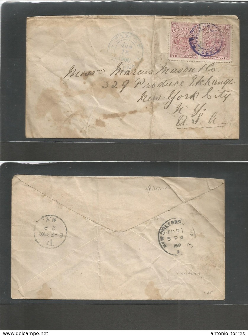 Costa Rica. 1900 (15 June) Turrialba - USA, NYC. Via Livorn. Early Fkd Envelope 5c Pair Cds. Scarce. - Costa Rica