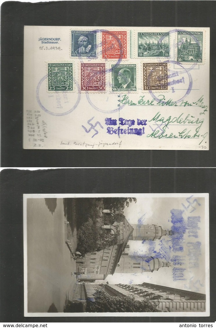 Czechoslovakia. 1939 (15 March) Jagendorf - Megdeburg, Germany. Nazi Multifkd + Slogan Cachet. - Autres & Non Classés