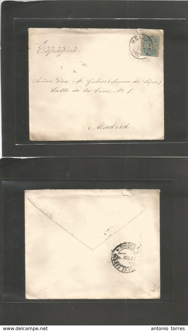 Denmark. C. 1890s (10 Nov) Hellerup - Spain, Madrid. Envelope Faked 20 Ore Blue, Cds. Fine + Dest. - Autres & Non Classés