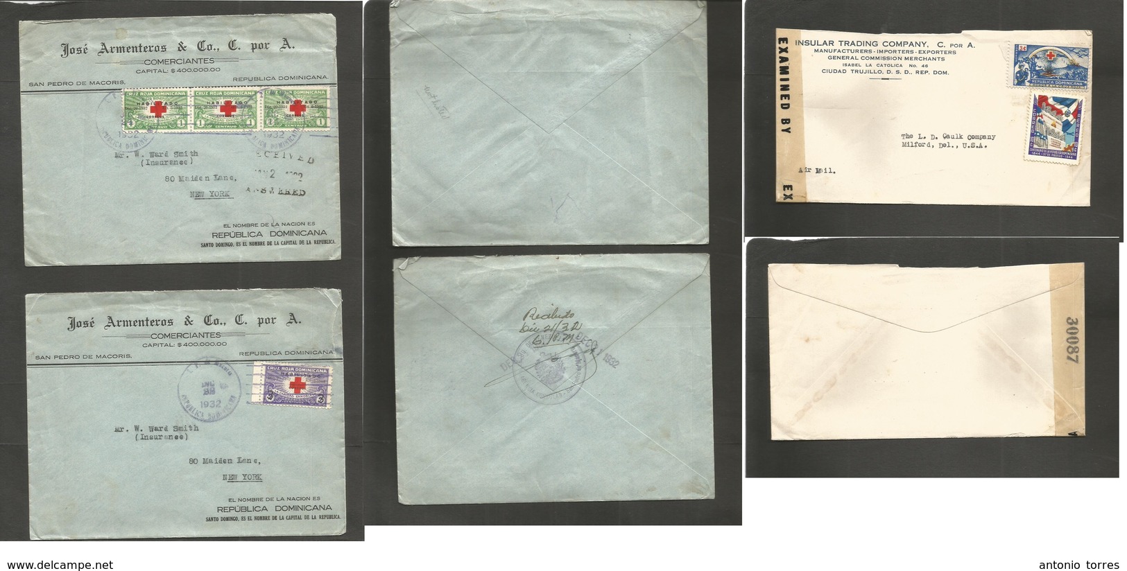 Dominican Rep. 1932-40s. 3 Multifkd Usage To USA, With Red Cross Issues. - Dominicaine (République)