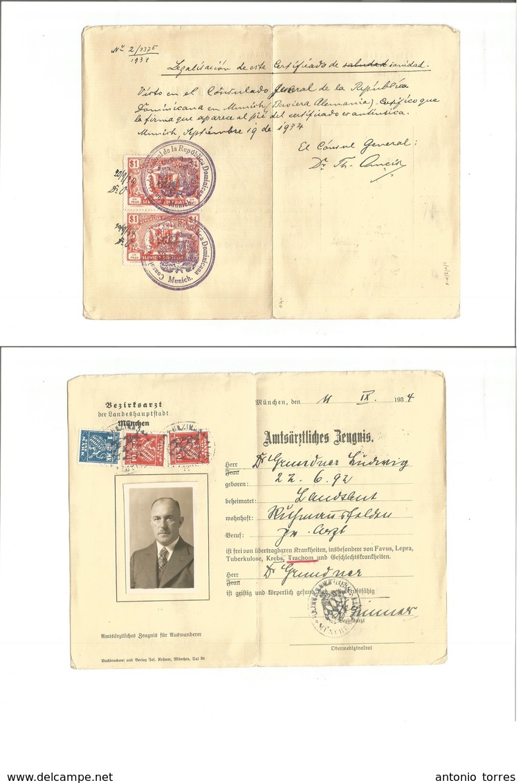 Dominican Rep. 1934. Fiscal Stamps Usage. German Document Legalization With Dominican And German Tax Fiscal Stamps Tied. - Dominicaine (République)