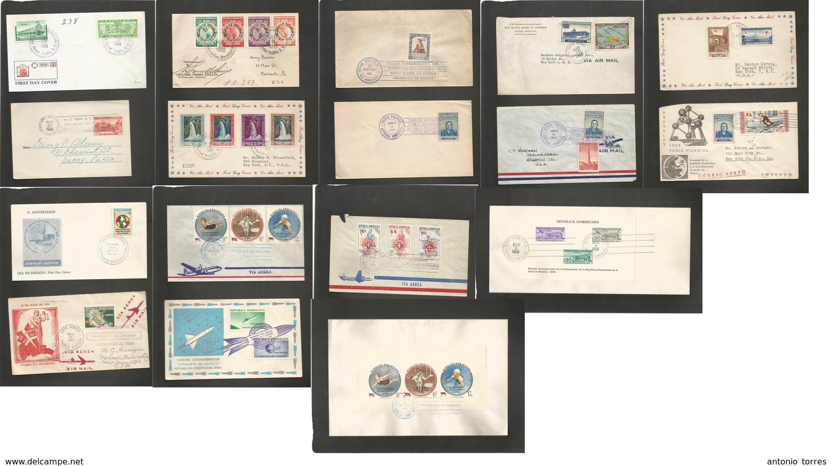 Dominican Rep. 1935-62. FDC + Special Cachets Selection. Incl 2 Min Sheets Used + 1941 Rare FDC. Fine Group Opportunity. - Dominicaine (République)