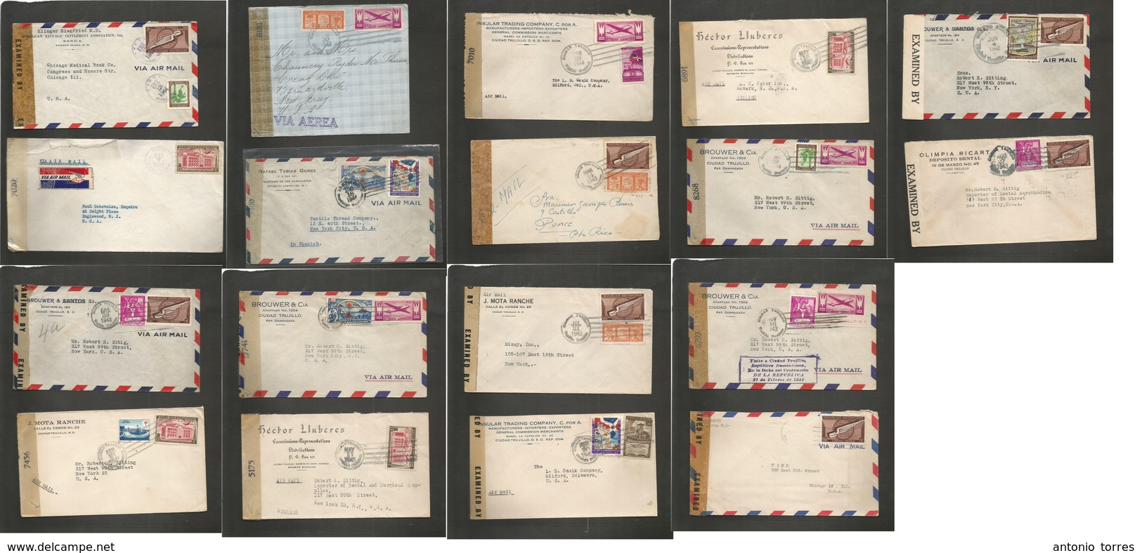 Dominican Rep. 1943-45. Censored / Internal Mail. All Air 18 Covers. Opportunity. - Dominicaine (République)