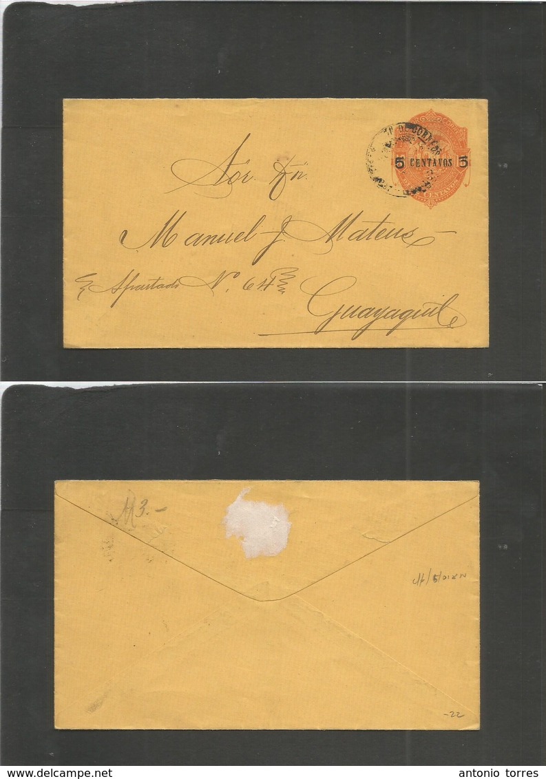 Ecuador. C. 1894-5. Quito - Guayaquil 5c / 10c Orange / Cream Stat Envelope. Fine Used. - Equateur