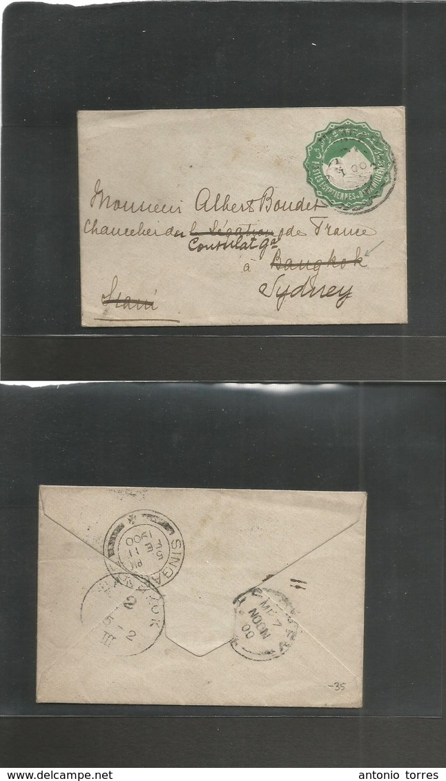 Egypt. 1900 (2 Jan) Alexandria - Bangkok, Siam (5 Feb) Singapore (Feb 11) Australia, Sydney (7 March) 2 Ms Green Unseale - Autres & Non Classés