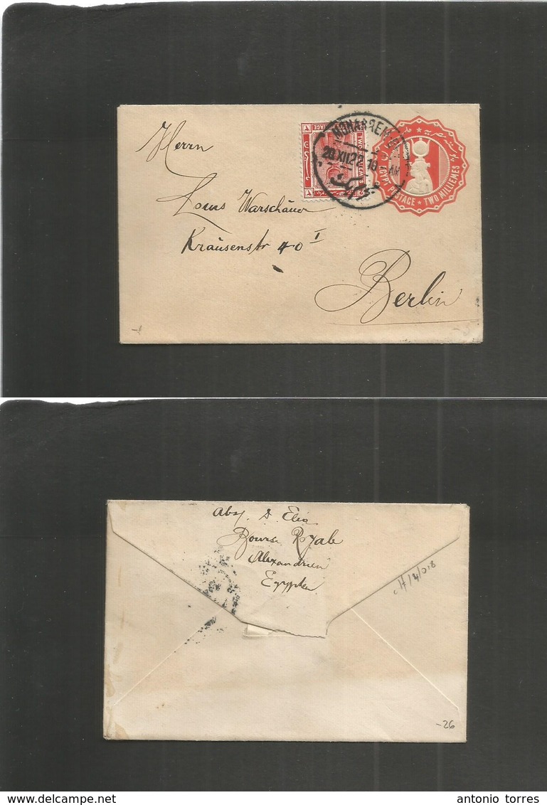 Egypt. 1922 (20 Dec) Monarrem. Bey - Germany, Berlin. Unsealed Red 2 Ms Sphinx Stat Env + Adtl, Cds. Fine Usage. - Andere & Zonder Classificatie