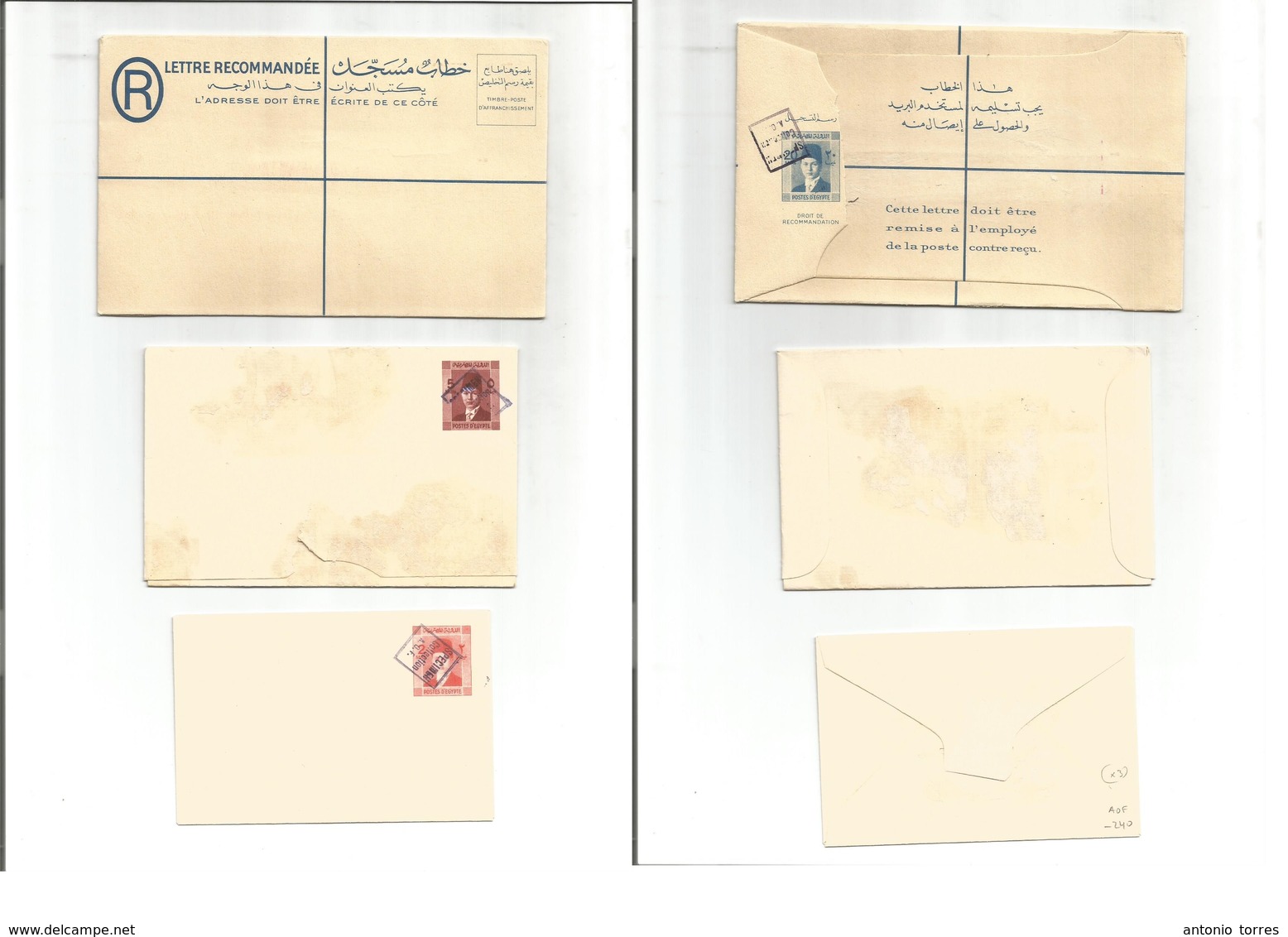 Egypt. 1945. Stationaries Envelopes SPECIMEN. 2ms, 5ms And 20ms. AOF UPU Files. Afrique Occidental Francaise. 3 Diff Ite - Autres & Non Classés