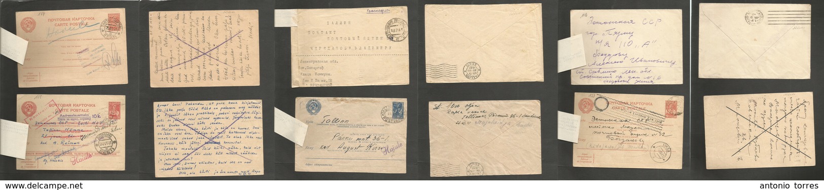 Estonia. 1941 (25 March - 4 Aug) 1st Russian Occupation A Rare Group Of Six Used / Intervened Postal Stationary Cards On - Estonie