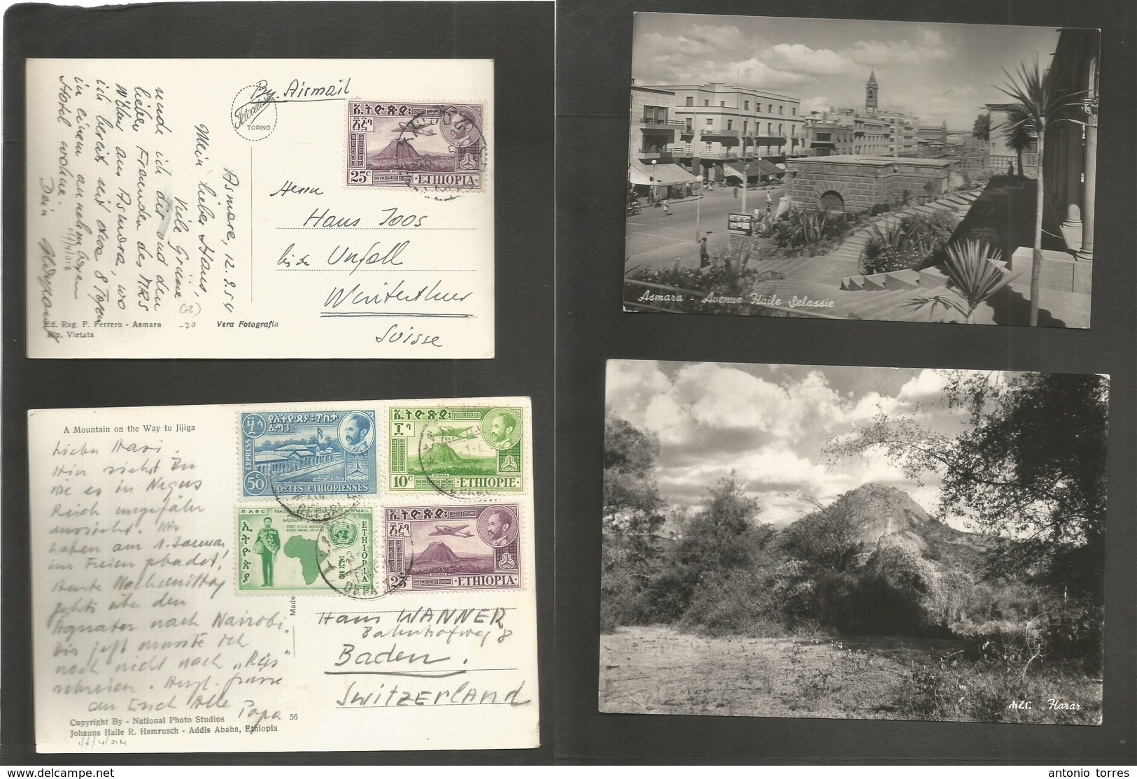 Ethiopia. 1954-5. Two Fkd Ppcds To Switzerland Asmara, Addis Aheba. - Äthiopien