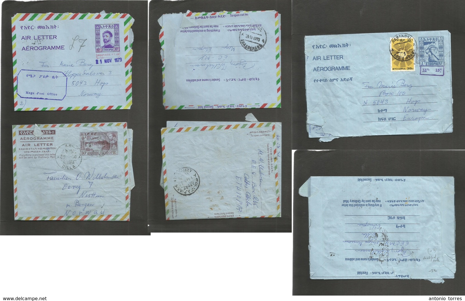 Ethiopia. 1960-81. 3 Diff Stationary Airletter Sheets With Ovpts, Town Name, Adtl Frkg Good Comercial Usages Trip. Mega  - Ethiopie