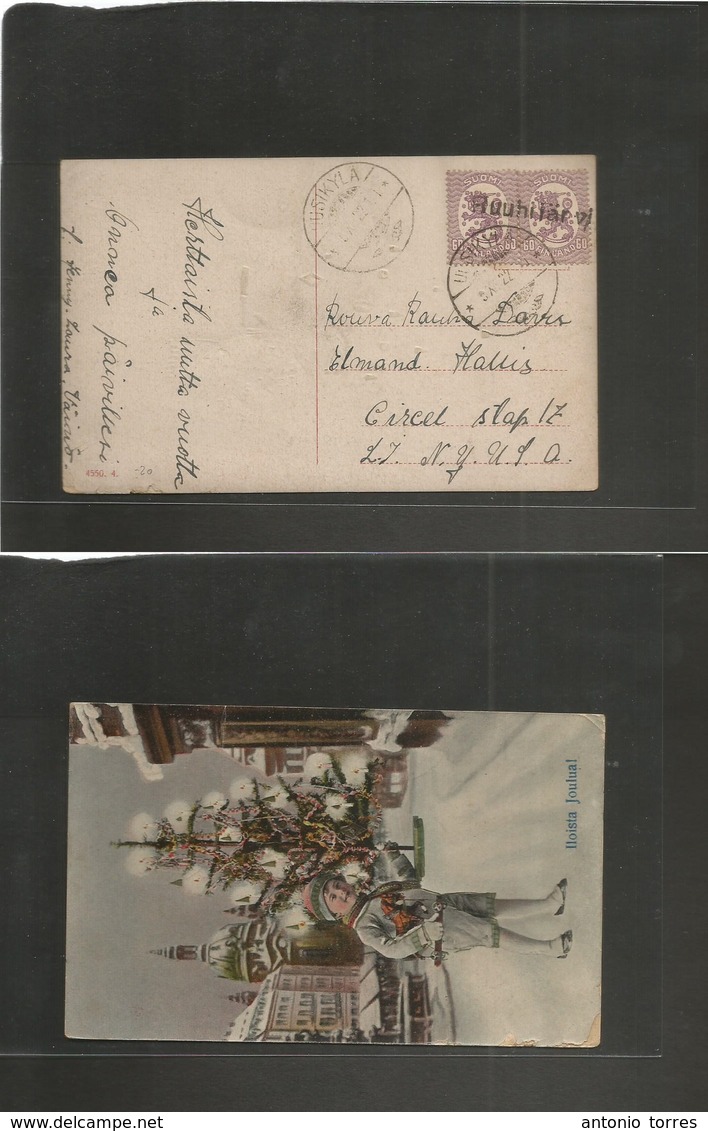 Finland. 1922 (5 Oct) Ruuhijarvi, Uusikyla - USA, NYC. Long Island. Fkd Ppc, Stline Cancel. VF. - Autres & Non Classés