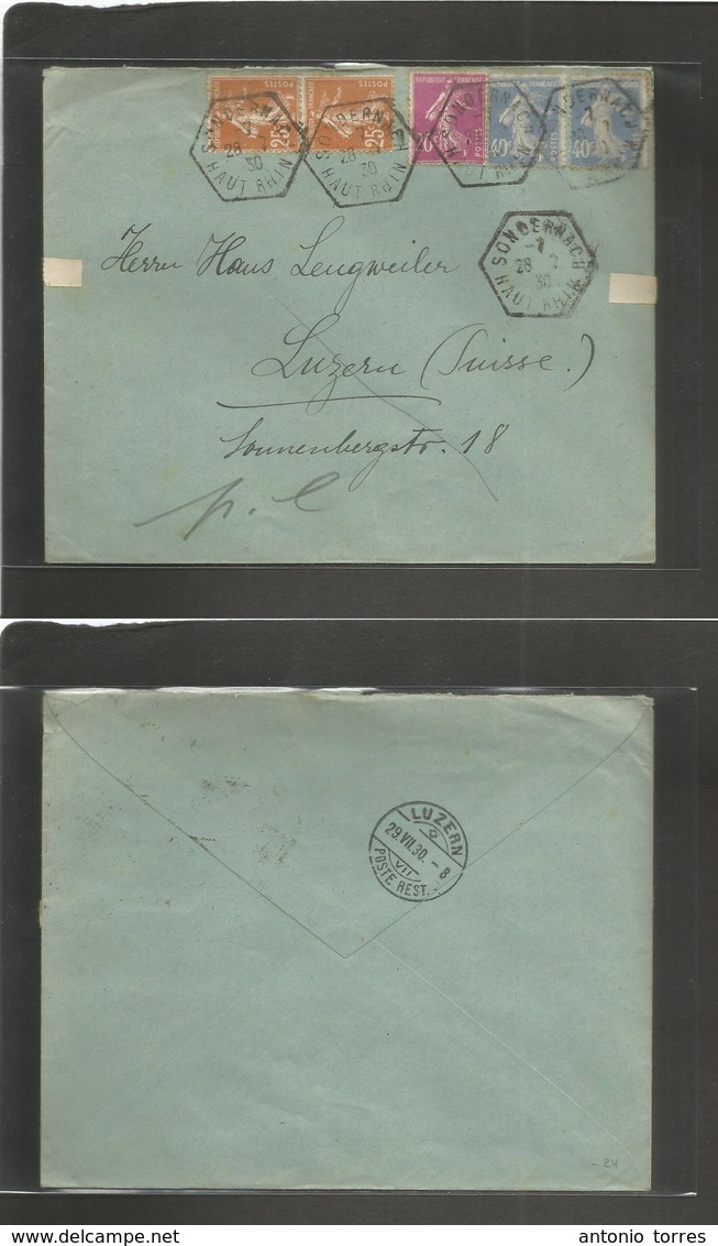 France - Xx. 1930 (28 July) Sondernach - Switzerland, Luzern (29 July) Semeuse Issue Multifkd Envelope (x5). VF Usage. - Other & Unclassified