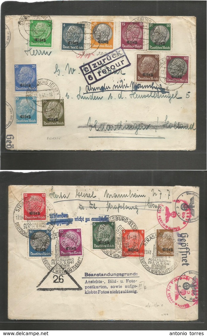 France. 1941 (13 Sept) Alsace. German Occup. Strassburg - Haardingen, Netherlands. Registered Multifkd Env. Front + Reve - Autres & Non Classés