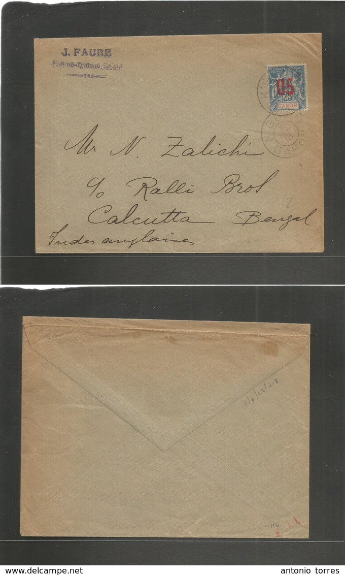 Frc - Gabon. 1915 (31 Dec) N'gomo - India, Calcutta, Bengal. Unsealed Pm Rate Single 05/25c Blue Fkd Envelope, Cds. Fine - Autres & Non Classés