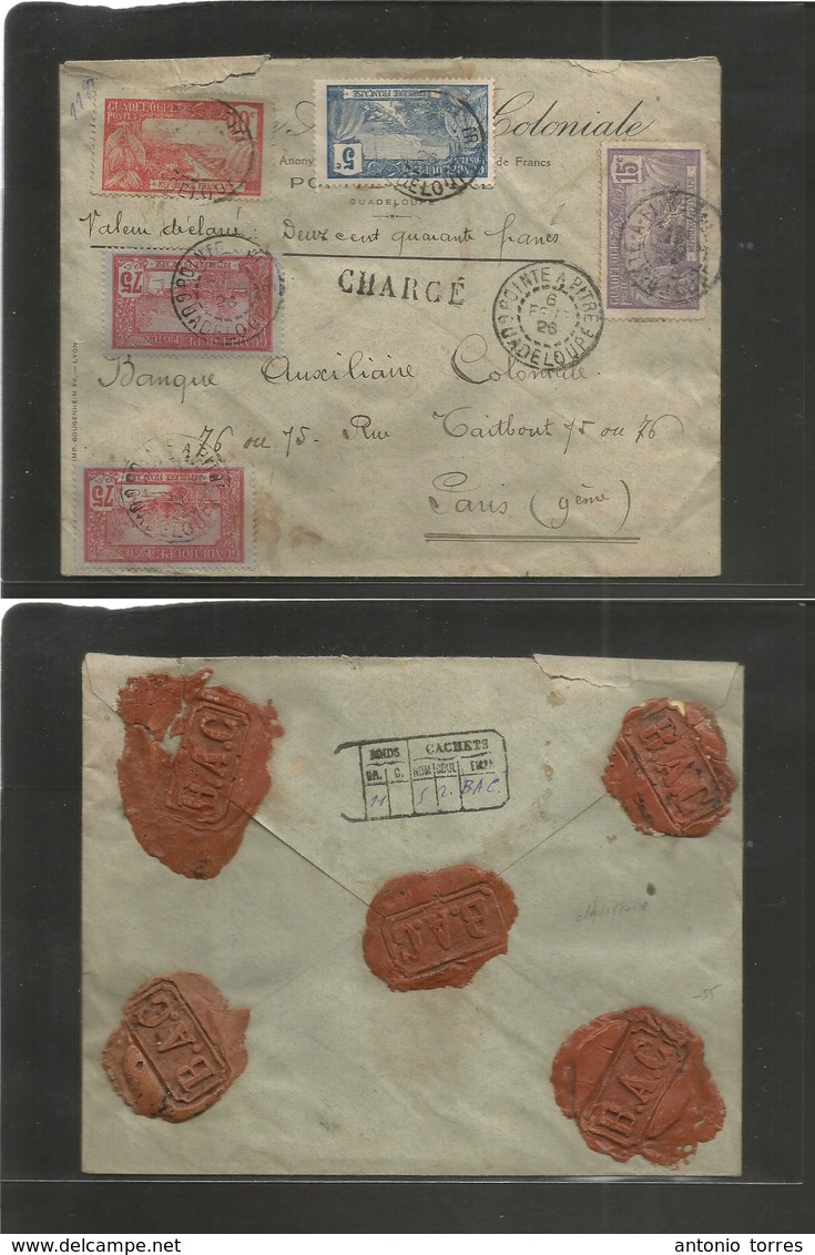 Frc - Guadalupe. 1926 (6 Febr) Pontea Pitre - France, Paris. Registered Insured 240 Frs Multifkd Envelope. Fine Usage +  - Autres & Non Classés