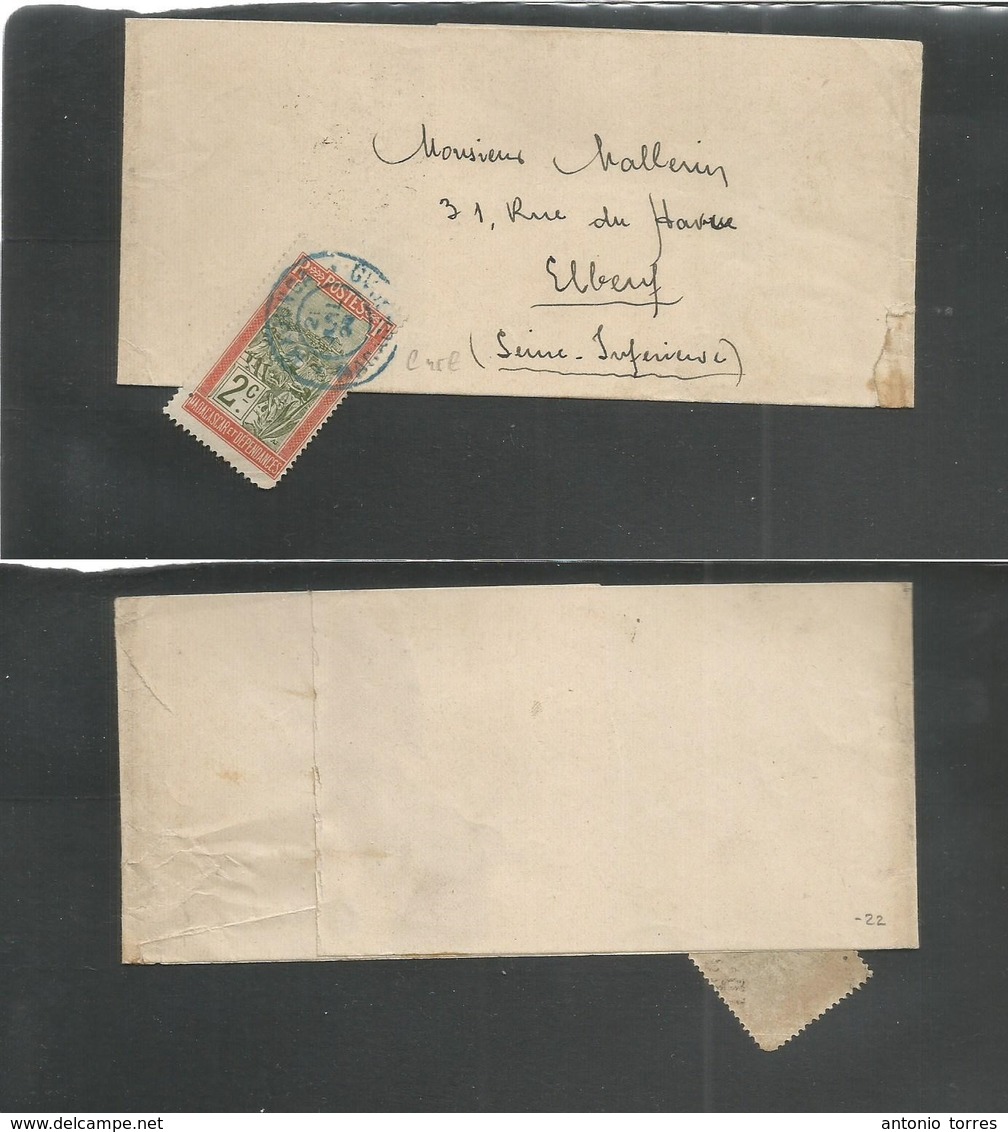 Frc - Madagascar. 1924 (21 May) Majunga - Elbenf, Seine Inf, France. Complete Wrapper Fkd 2c Tied Blue Cds. Fine + Scarc - Autres & Non Classés