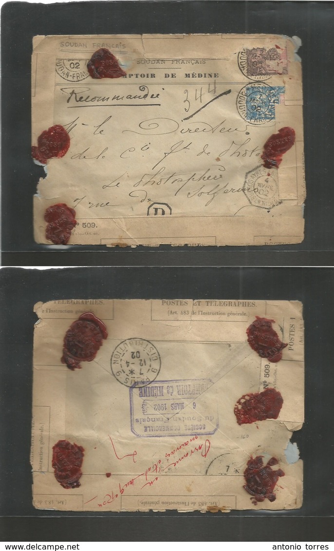 Frc - Sudan. 1902 (7 March) Medine - France, Paris (12 Aug) Registered Multifkd Env + Post Office Seals Labels Around Fo - Autres & Non Classés