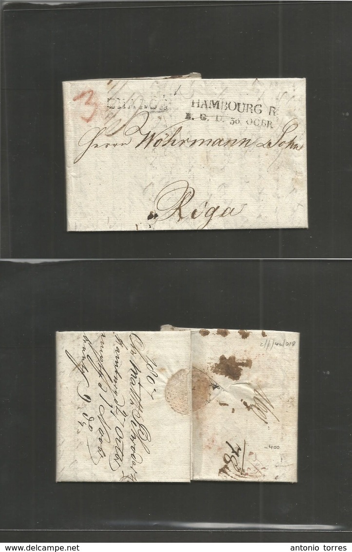 Germany Stampless. 1807 (27 Oct) Hamburg - Riga, Latvia / Rusia (1 Nov) EL Full Contains By Registered Postal Service (R - Autres & Non Classés