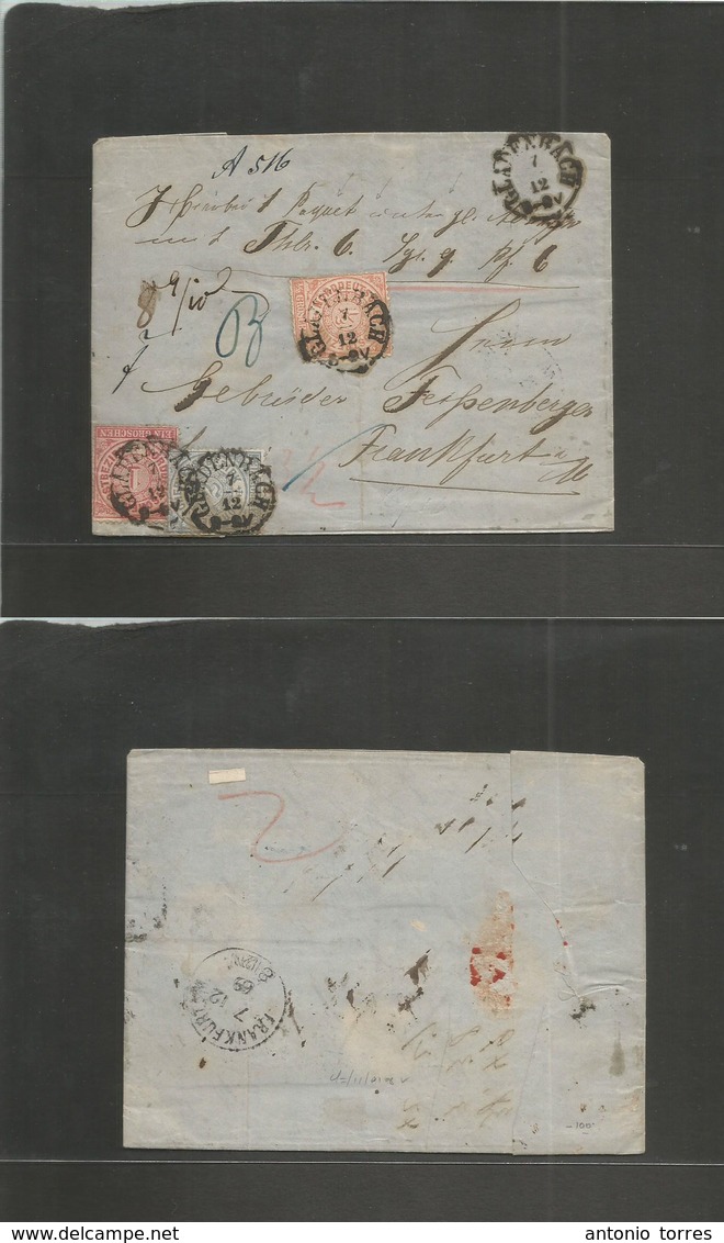German States-N.G.Conf.. 1869 (7 Dec) Gladenbach - Frankfurt (7 Dec) Local Registered Insured EL With Text Multifkd At 2 - Autres & Non Classés