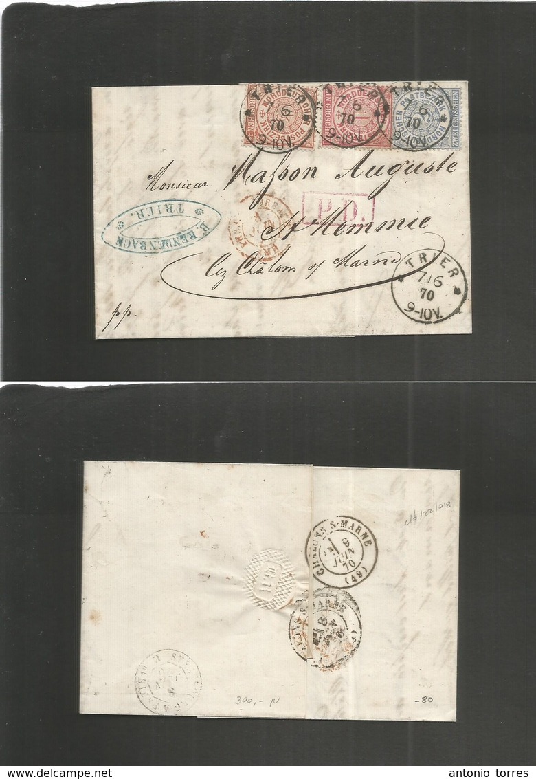 German States-N.G.Conf.. 1870 (7 June) Trier - France, St, Memmie. Tricolor Fkd EL Full Text Cds. Lovely Usage. - Autres & Non Classés