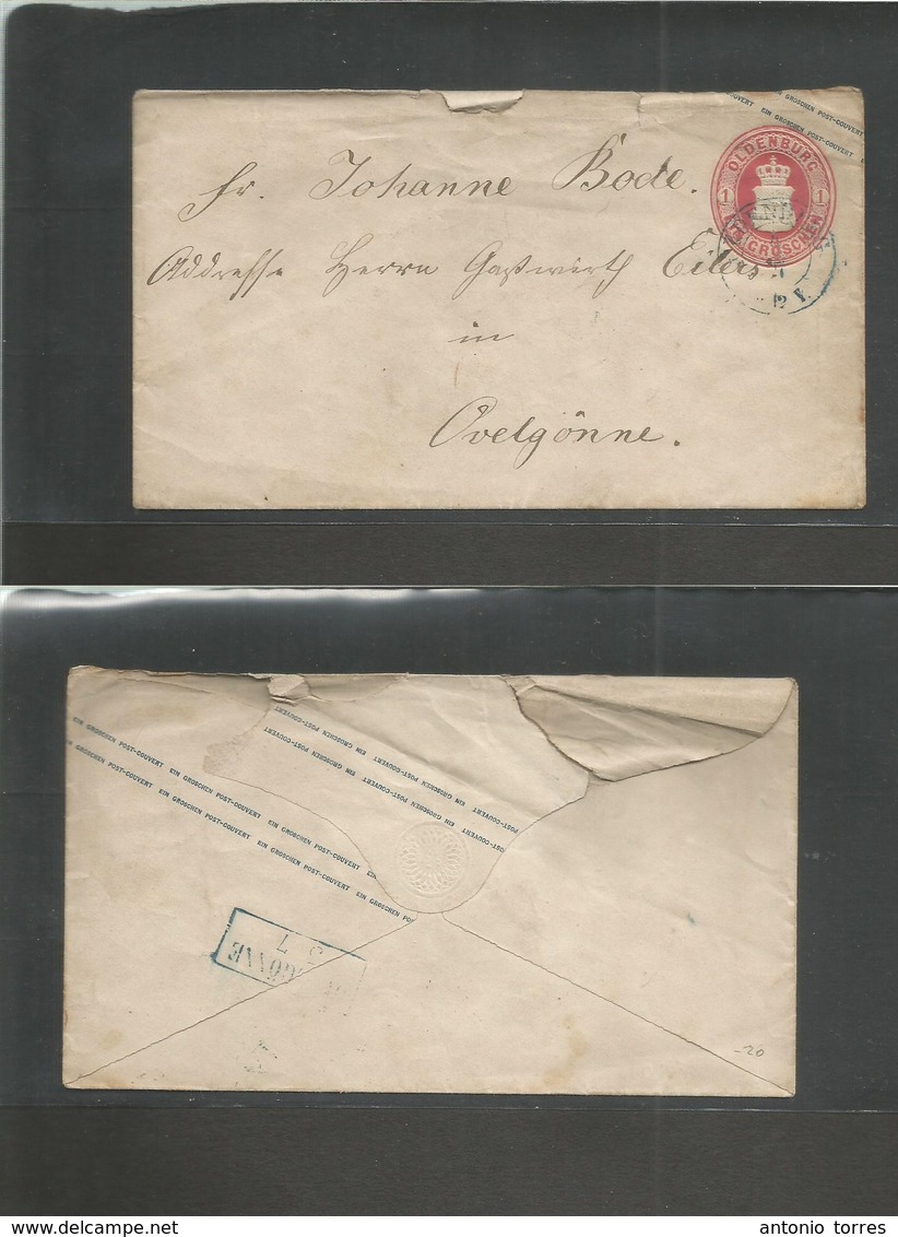 German States-Oldenburg. C. 1865-7. Oldenburg - Ovelgonne (3 July) 1gr Rose Stat Env, Blue Arrival Blue Box Ds. - Autres & Non Classés