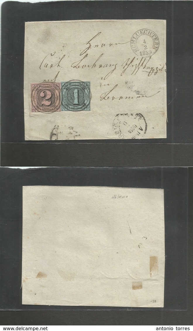 German States-Prusia. 1859 (4 Feb) Schluechtern - Lehrman. Fkd E Front 1g Black / Green + Gr Black / Rose, Food Margins, - Autres & Non Classés