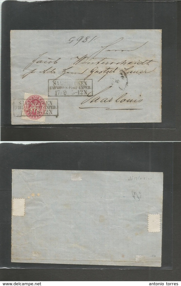 German States-Prusia. 1865 (17 Sept) Saarbrucken - Saarlouis. Fkd E. 1gr Rose Perce, Tied Box Ds. - Otros & Sin Clasificación