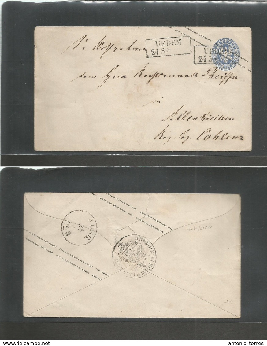 Germany Prusia. C. 1866-9 (24 May) Uedem - Allenkirchen. 2gr Blue Stat Env, Box Ds. VF. - Sonstige & Ohne Zuordnung
