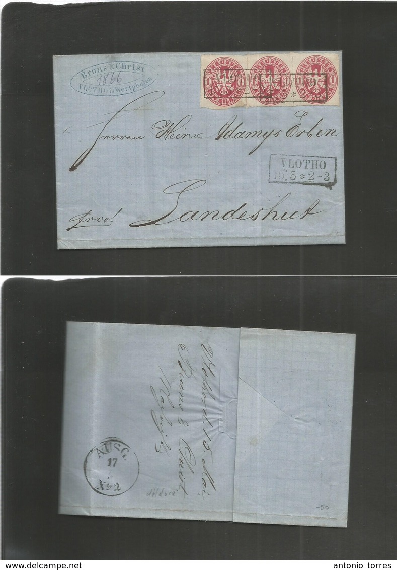 German States-Prusia. 1866 (15 May) Vlotho - Landeshut. EL Full Text Fkd 1 Silber Red Perce (x3) Cancelled Box Town Name - Autres & Non Classés