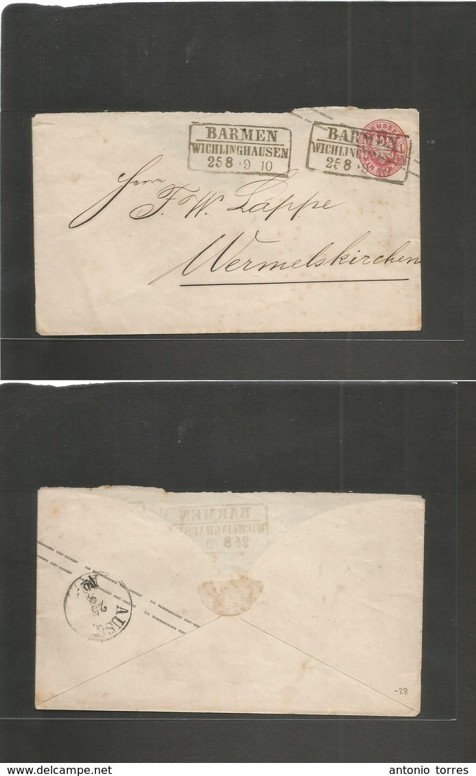 German States-Prusia. 1869 (25 Aug) Barmen - Wermelskirchen. 1gr Rose Red Stat Env, Boxed Town Ds. Fine. - Altri & Non Classificati