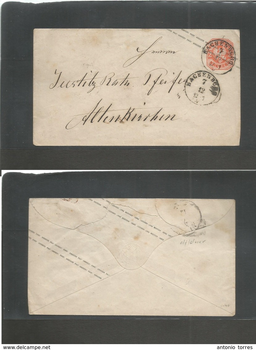 German States-Prusia. C. 1869 (7 Dec) Rachenburg - Allenkirchen (7 Dec) 2gr Orange Stationery Envelope, Cds. - Autres & Non Classés