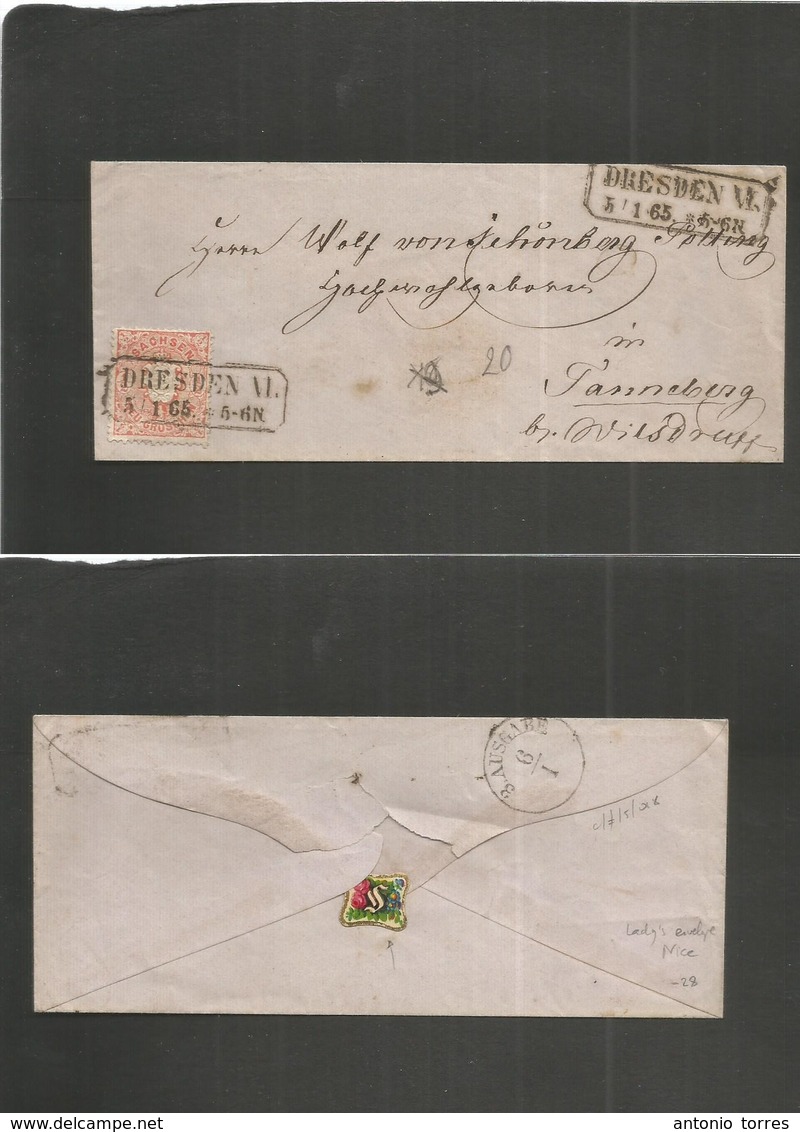 German States - Saxony. 1865 (5 Jan) Dresden - Tanneberg. Ladys Envelope Fkd 1/2 Gr Orange Tied Box Town Dated. Fine. Re - Sonstige & Ohne Zuordnung