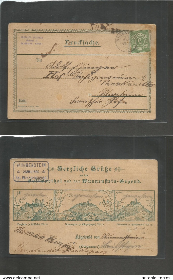 German States-Wurttemberg. 1892 (26 May) Wunnestain - Pforzheim. Private Early Illustrated View Postcard Franked. Single - Autres & Non Classés