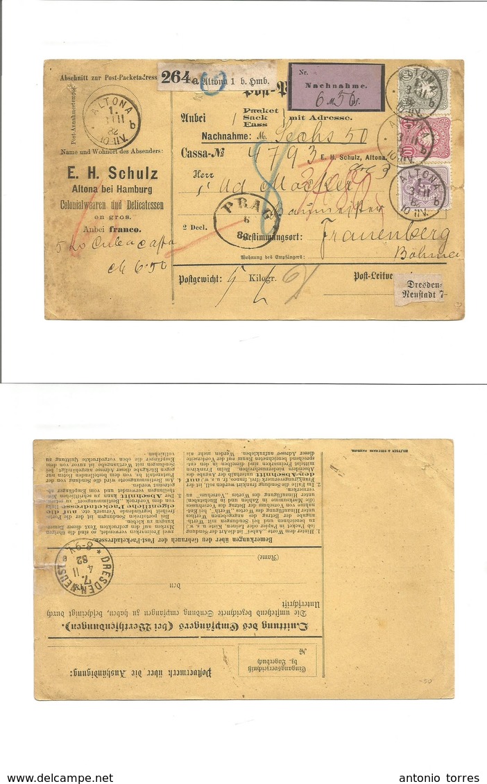 Germany. 1882 (3 Feb) Altona - Czechoslovakia, Prague (6 Feb) Registered Multifkd Reinboursement  Card With Label + Via  - Sonstige & Ohne Zuordnung