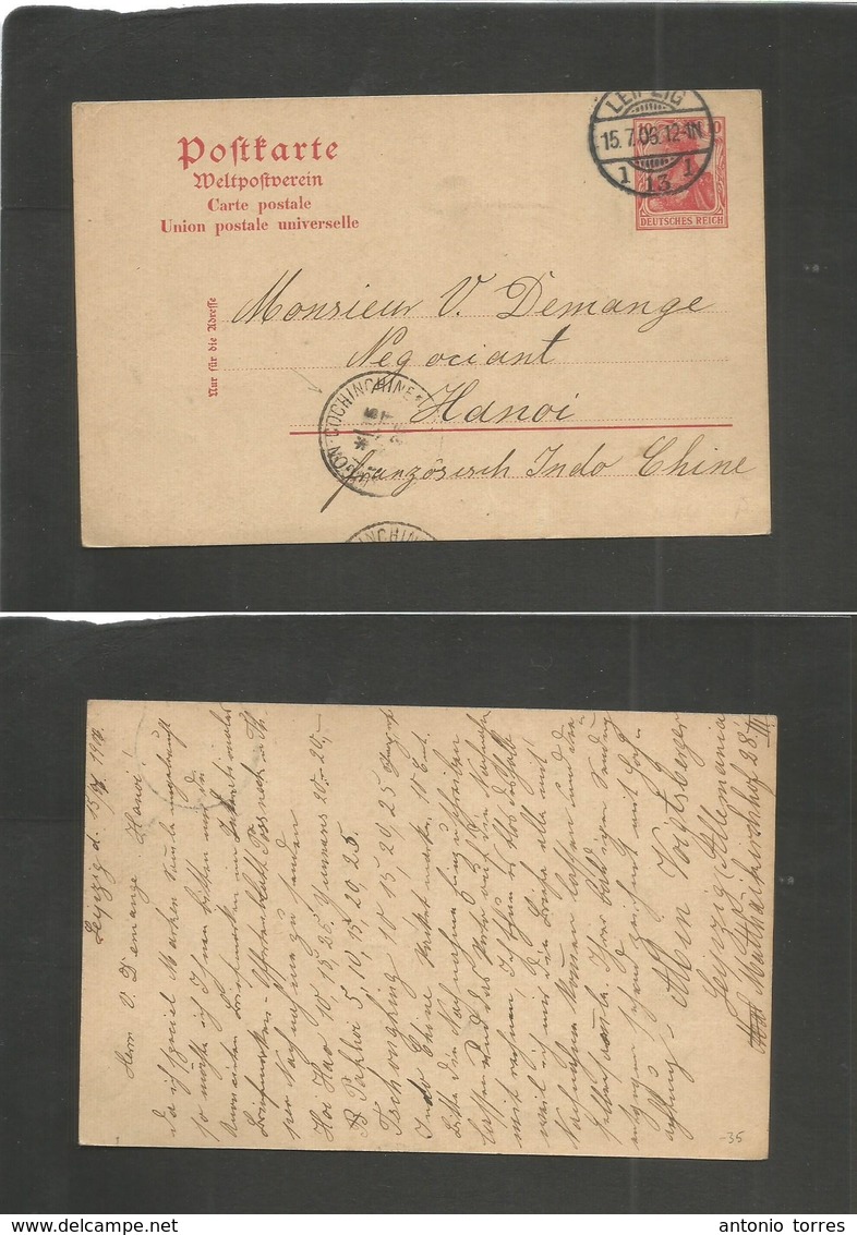 Germany - Stationery. 1906 (15 July) Leipzig - Hanoi, French Indochina (16 Sept) 10 Pf Red Stat Germania. - Autres & Non Classés