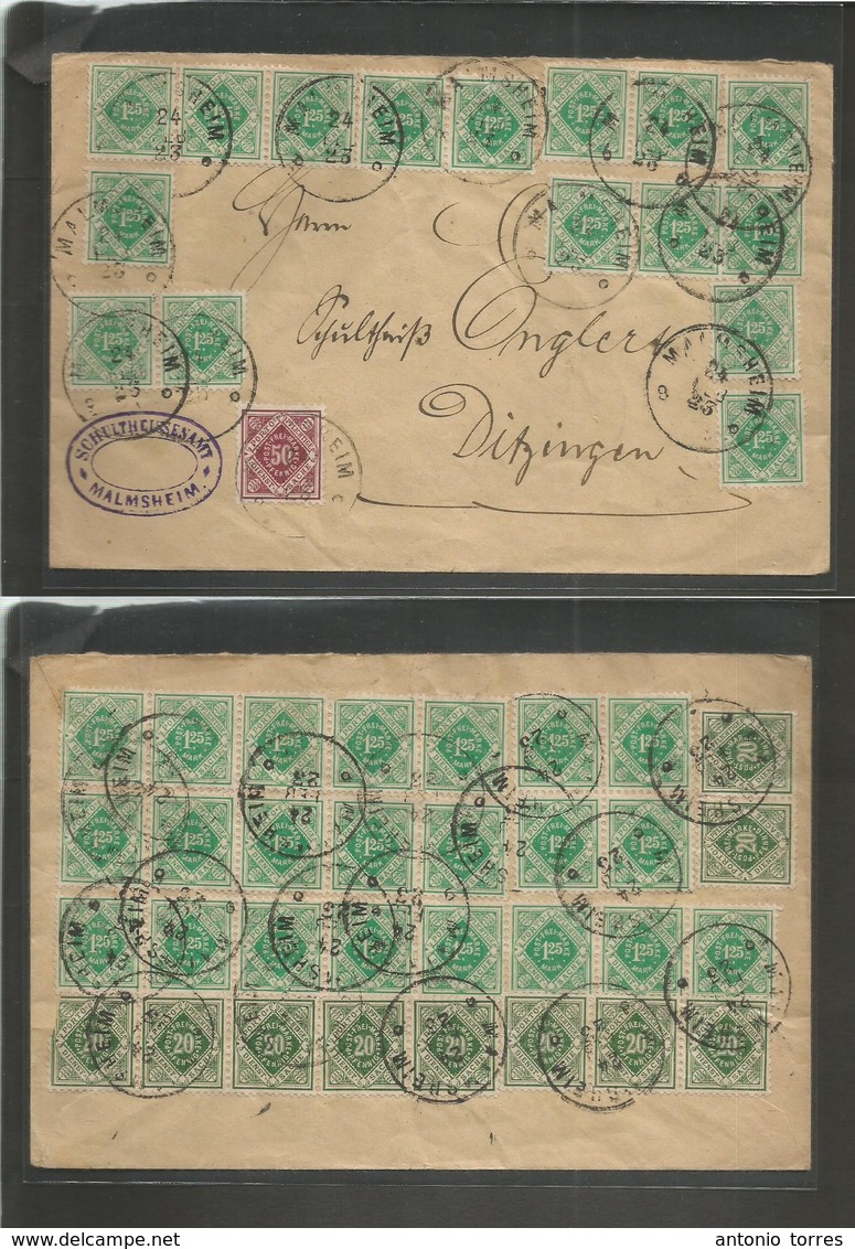 Germany 1921-4. 1923 (24 Febr) Malmsheim - Ditzingen Provisional Inflation Massive Franking Front + Reverse. 49 Stamps / - Autres & Non Classés