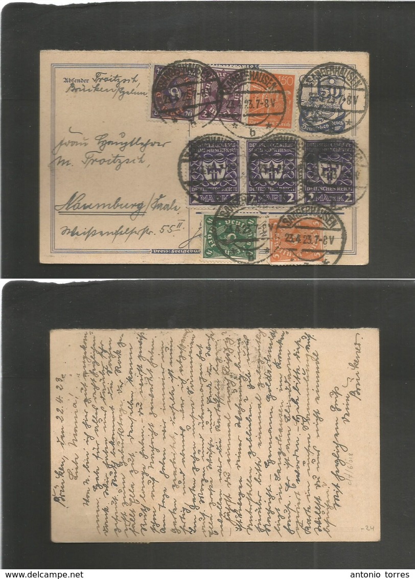 Germany 1921-4. 1923 (23 April) Sanderhausen - Naumburg 1.50m Blue Stat Card + 8 Adtls, Mixed Issues Cds. Massive Fkg. F - Sonstige & Ohne Zuordnung