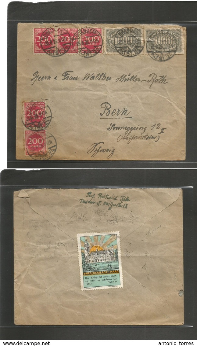 Germany 1921-4. 1923 (25 Aug) Dresden - Switzerland, Bern. Multifkd Env + Color Label PAX. VF Usage. - Andere & Zonder Classificatie