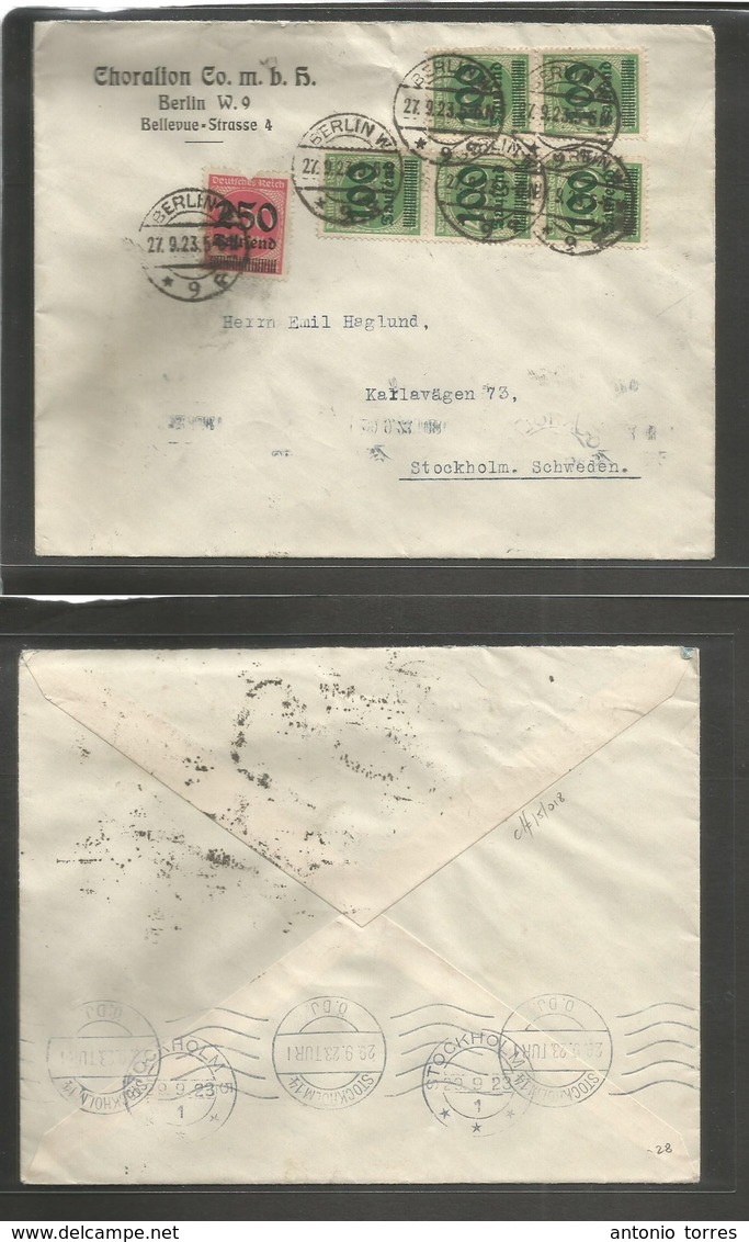 Germany 1921-4. 1923 (27 Sept) Berlin - Sweden, Stockholm  (29 Sept) Multifkd Bussiness Envelope. Fine. - Autres & Non Classés