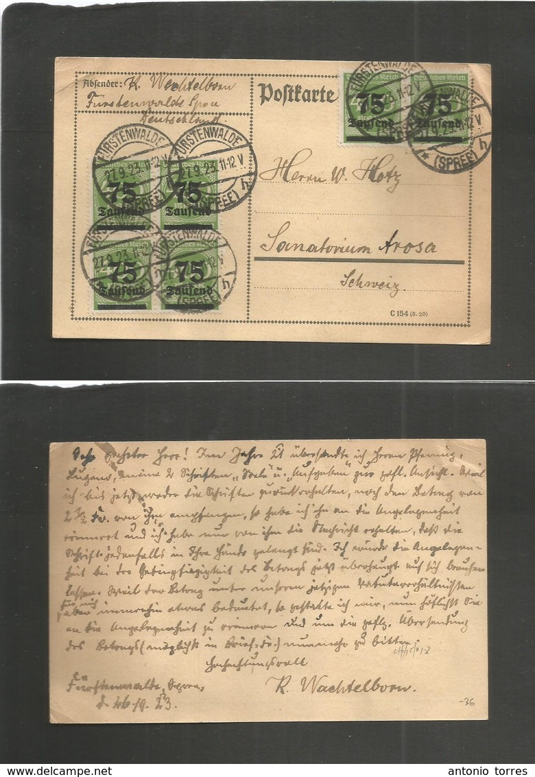 Germany 1921-4. 1923 (27 Sept) Furtenwalde - Switzerland, Arosa. Multifkd Private Card. VF. - Autres & Non Classés