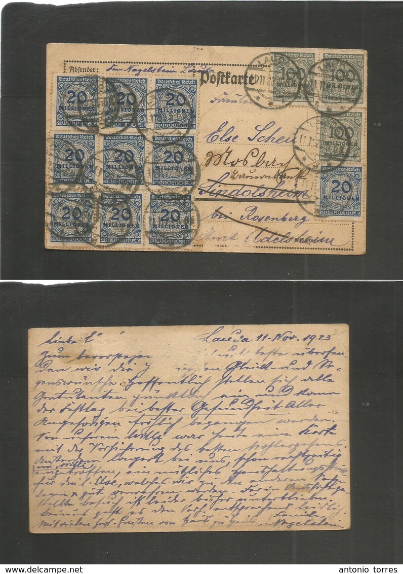 Germany 1921-4. 1923 (11 Npv) Lauda - Sindolsheim. Multifkd Private Card, At 500 Million Mark, Cds. - Sonstige & Ohne Zuordnung