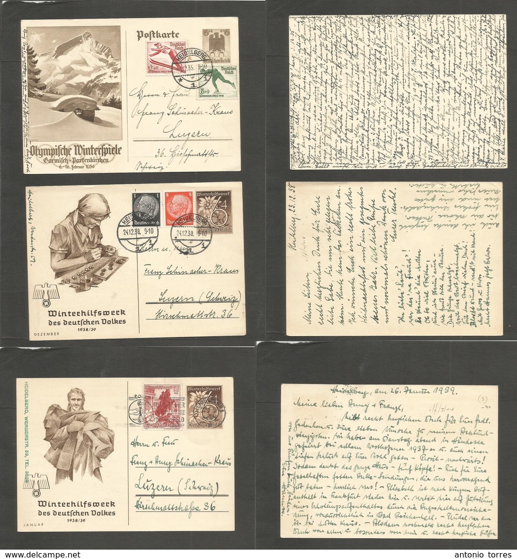 Germany - Xx. 1935-39. Heidelberg - Switzerland, Luzern. 3 Diff Illustrated Multifkd Stationary Cards Includes Winter Ol - Autres & Non Classés