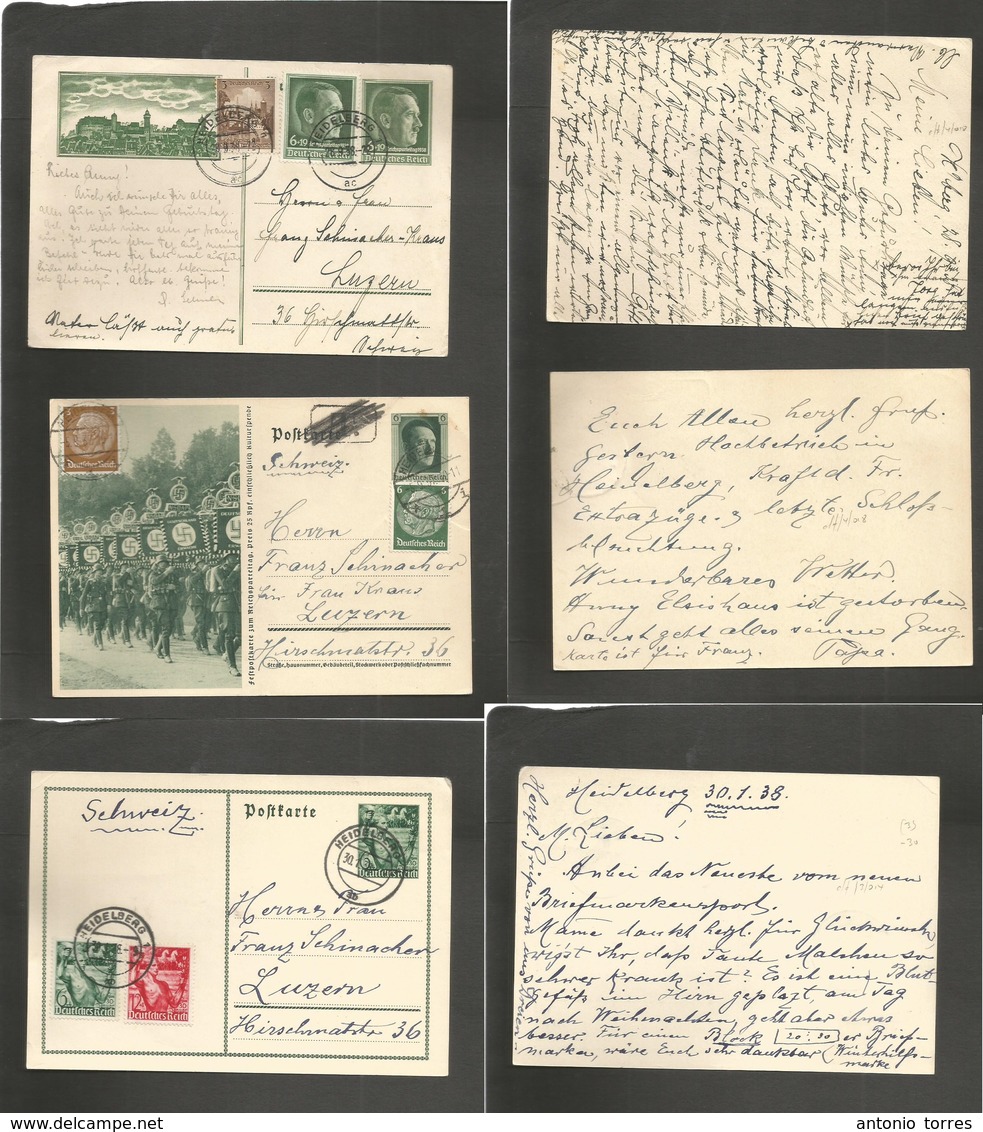 Germany - Xx. 1937-38. Heidelberg - Switzerland, Luzern. 3 Diff Multifkd One Taxed, Stationary Illustrated Cards. Two Ar - Autres & Non Classés