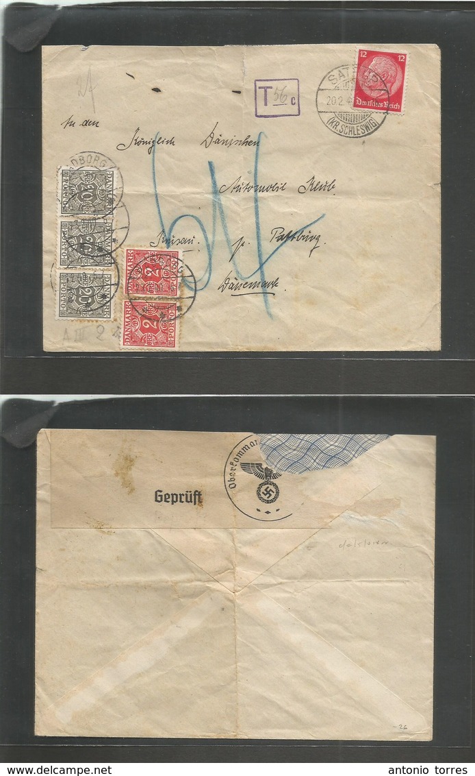 Germany - Xx. 1940 (20 Feb) Satrup, Kr. Schleswig - Denmark, Padborg (23 Febr) Fkd Env + Taxed + (x5) Danish Postage Due - Autres & Non Classés