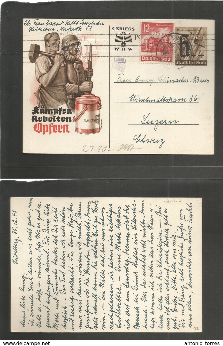 Germany - Xx. 1940 (31 Dec) Heidelberg - Switzerland, Luzern. Illustrated Color Stat Card + Adtl. Fine. - Sonstige & Ohne Zuordnung