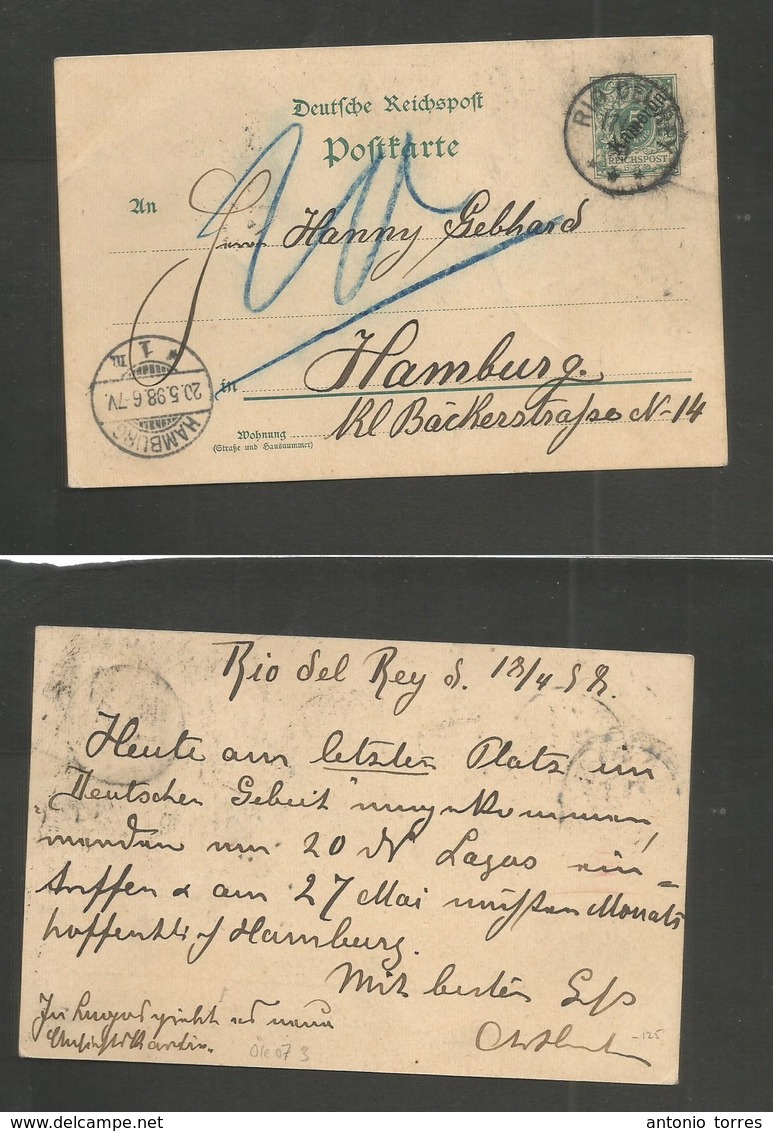 German Col-Camerun. 1898 (18 April) Rio Del Rey - Hamburg, Germany (20 May) 5 Pf Green Ovptd Stat Card. Long Text. Cds C - Autres & Non Classés