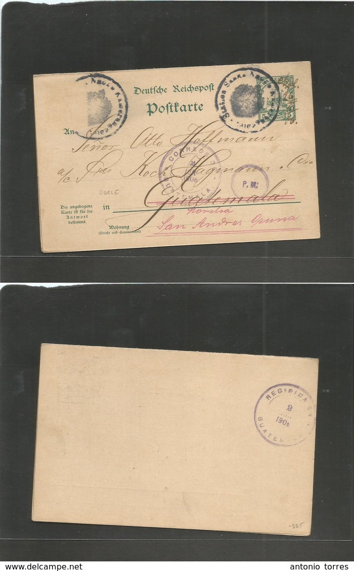 German Col-Camerun. 1906 (26 March) Molundu - Guatemala, San Andres Osuna (2 June 1906) An Extraordinary Doble 5 Pf Gree - Autres & Non Classés