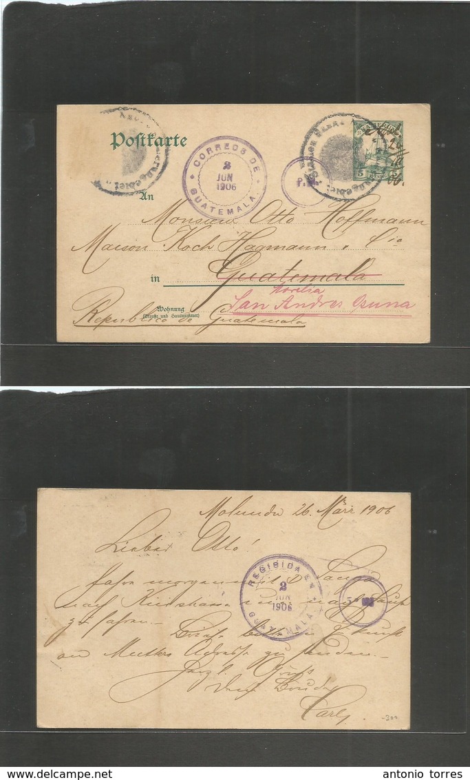 German Col-Camerun. 1906 (26 March) Molundu - Guatemala, San Andreas Osuna (2 June 1906) 5 Pf Green Stat Card (further 5 - Autres & Non Classés
